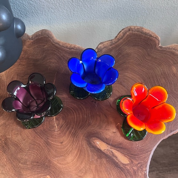 Vibrant Blown Glass Flower Candle Holders - Picture 7 of 7